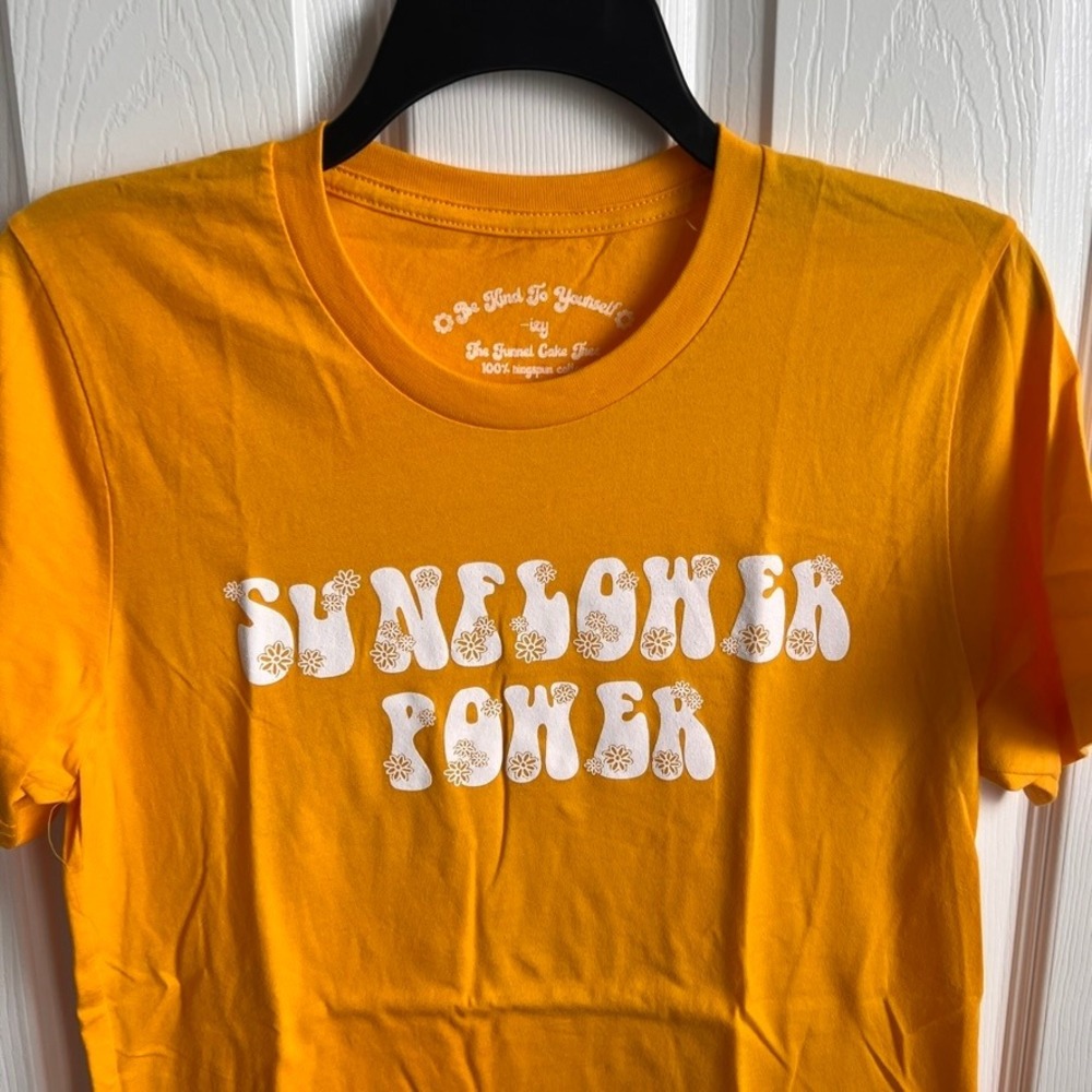New Sunflower Power T Shirt Be Kind To Yourself Tee Top Graphic Print Yellow S